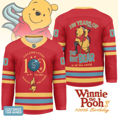 Seattle Kraken | Premium NHL Winnie The Pooh 100th Anniversary Hockey Jersey