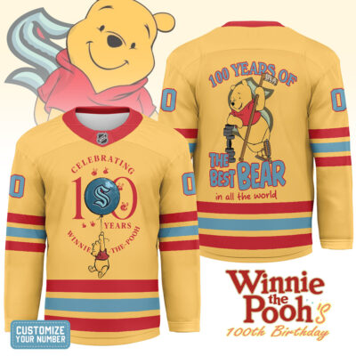 Seattle Kraken | Premium NHL Winnie The Pooh 100th Anniversary Hockey Jersey