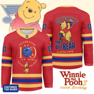 St. Louis Blues | Premium NHL Winnie The Pooh 100th Anniversary Hockey Jersey