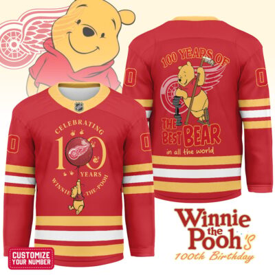 Detroit Red Wings | Premium NHL Winnie The Pooh 100th Anniversary Hockey Jersey