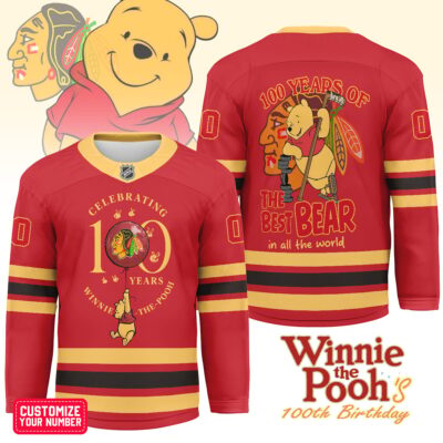 Chicago Blackhawks | Premium NHL Winnie The Pooh 100th Anniversary Hockey Jersey