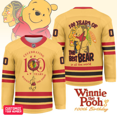 Chicago Blackhawks | Premium NHL Winnie The Pooh 100th Anniversary Hockey Jersey