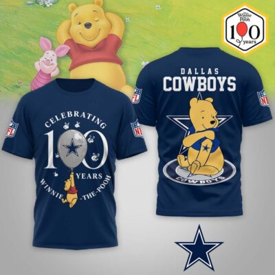 Dallas Cowboys | Premium NFL Winnie The Pooh 100th Anniversary 3D Shirt
