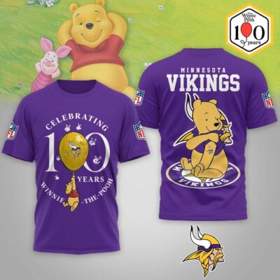 Minnesota Vikings | Premium NFL Winnie The Pooh 100th Anniversary 3D Shirt