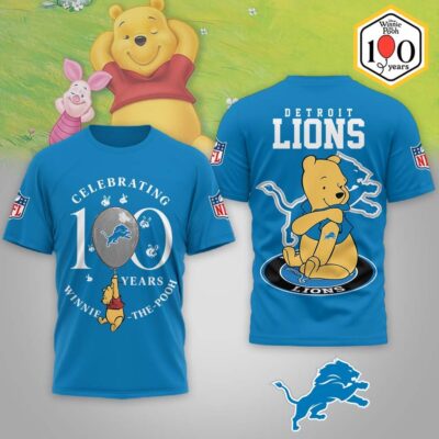 Detroit Lions | Premium NFL Winnie The Pooh 100th Anniversary 3D Shirt