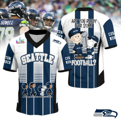 Seattle Seahawks | Premium Super Bowl x Peanut V-neck Baseball Jersey - XL