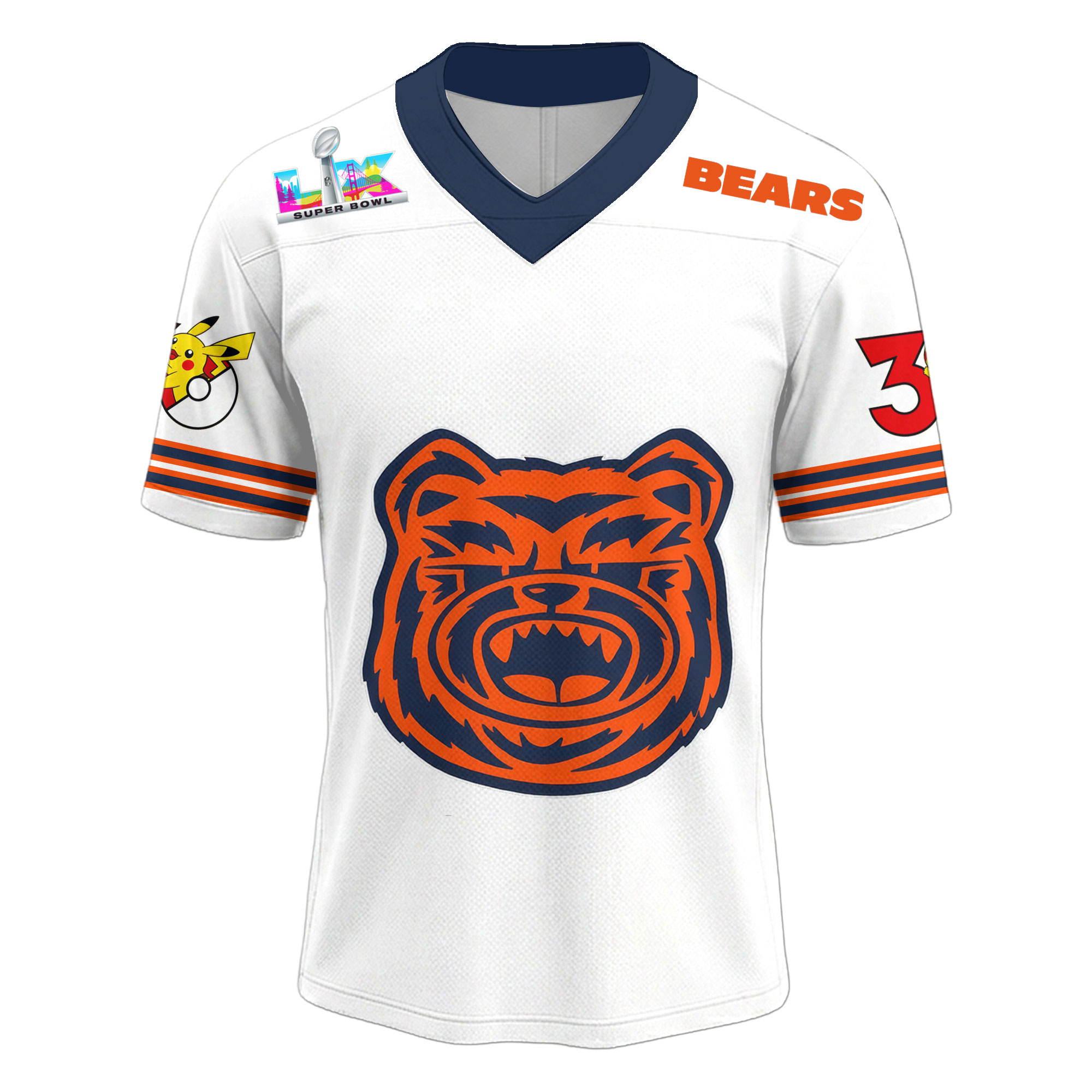 Chicago Bears | Premium Super Bowl x Pokemon 30th Anniversary V-neck Baseball Jersey HY - Image 4