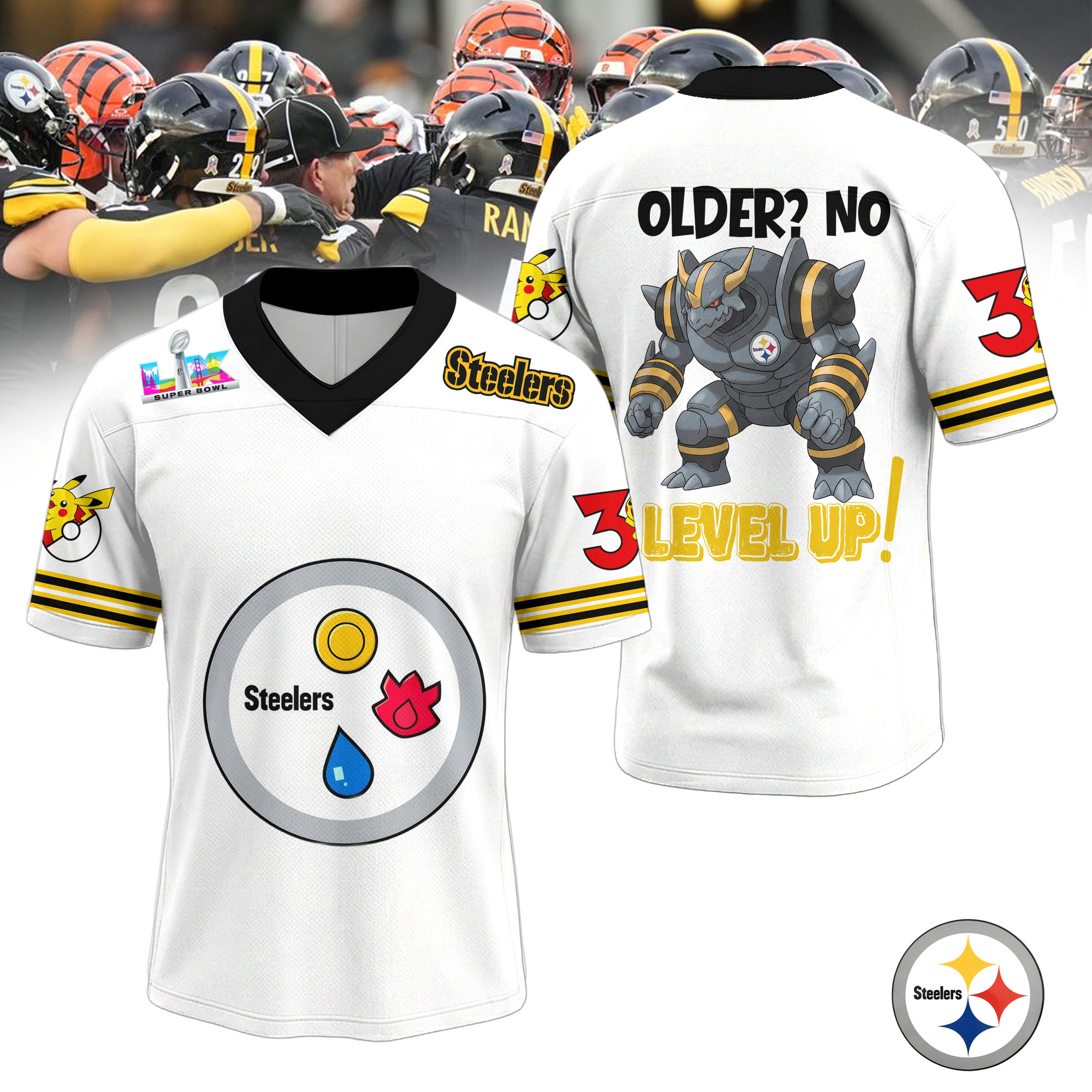 Pittsburgh Steelers | Premium Super Bowl x Pokemon 30th Anniversary V-neck Baseball Jersey HY