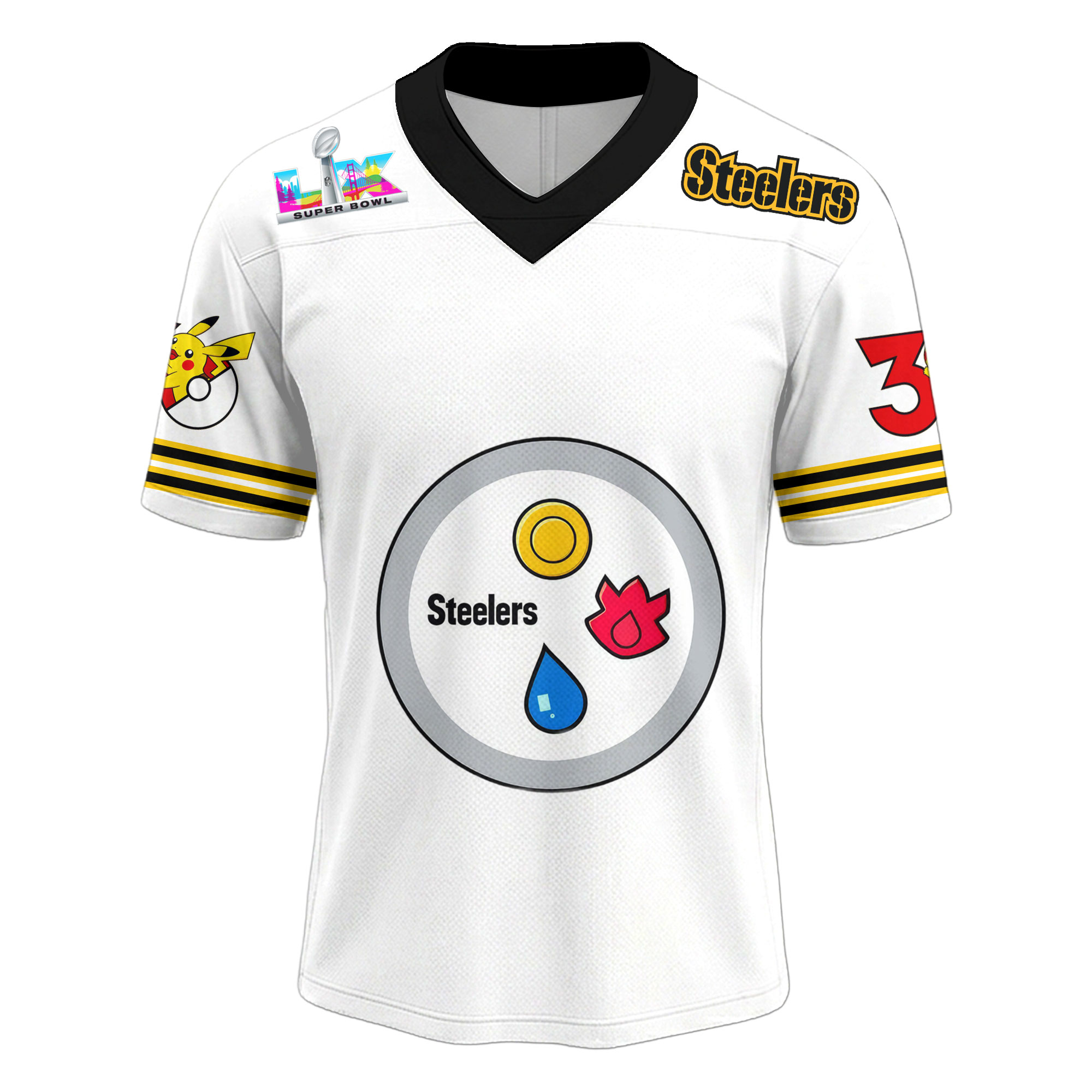 Pittsburgh Steelers | Premium Super Bowl x Pokemon 30th Anniversary V-neck Baseball Jersey HY - Image 5