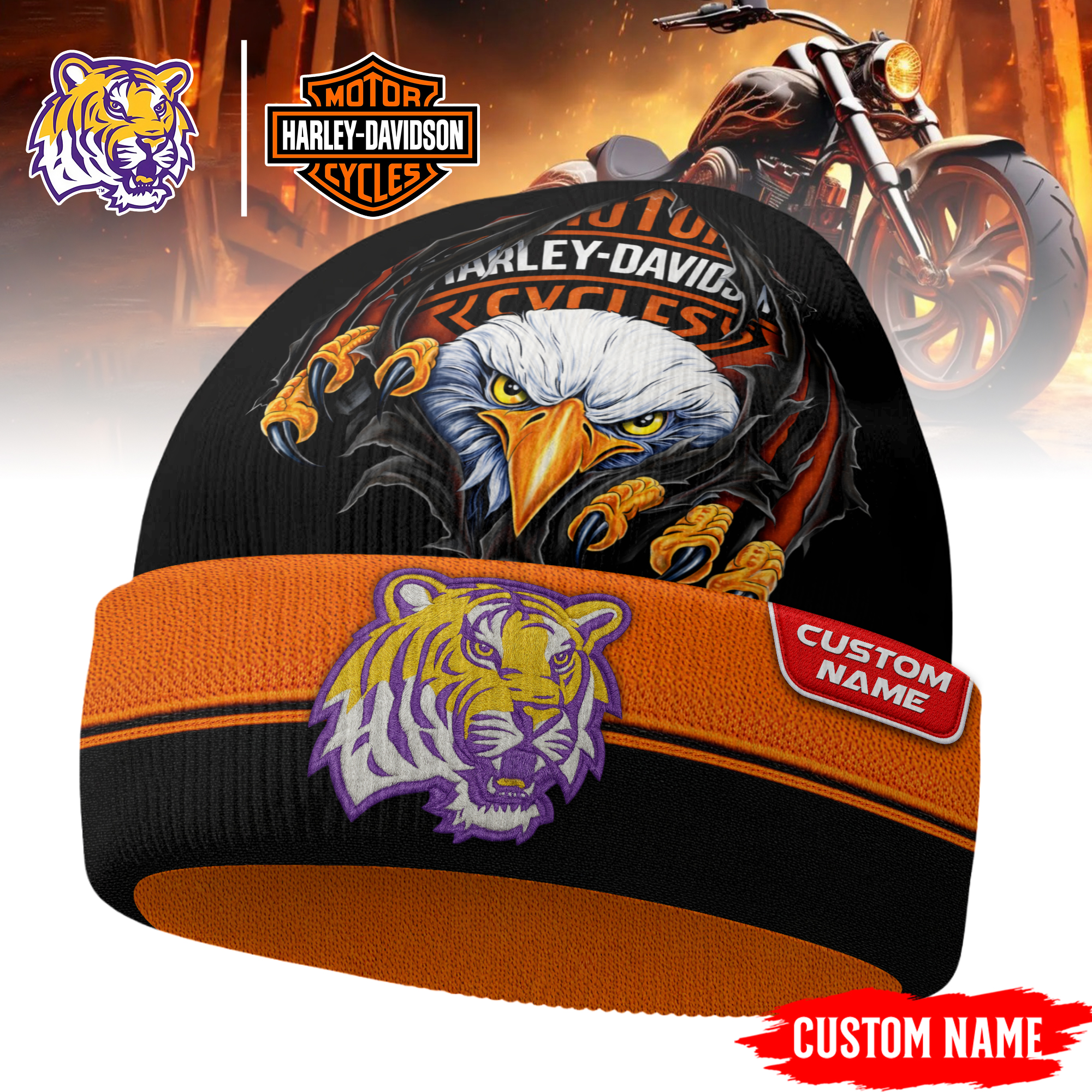 LSU Tigers | Premium NCAA Harley Davidson Beanie Hat - Image 2