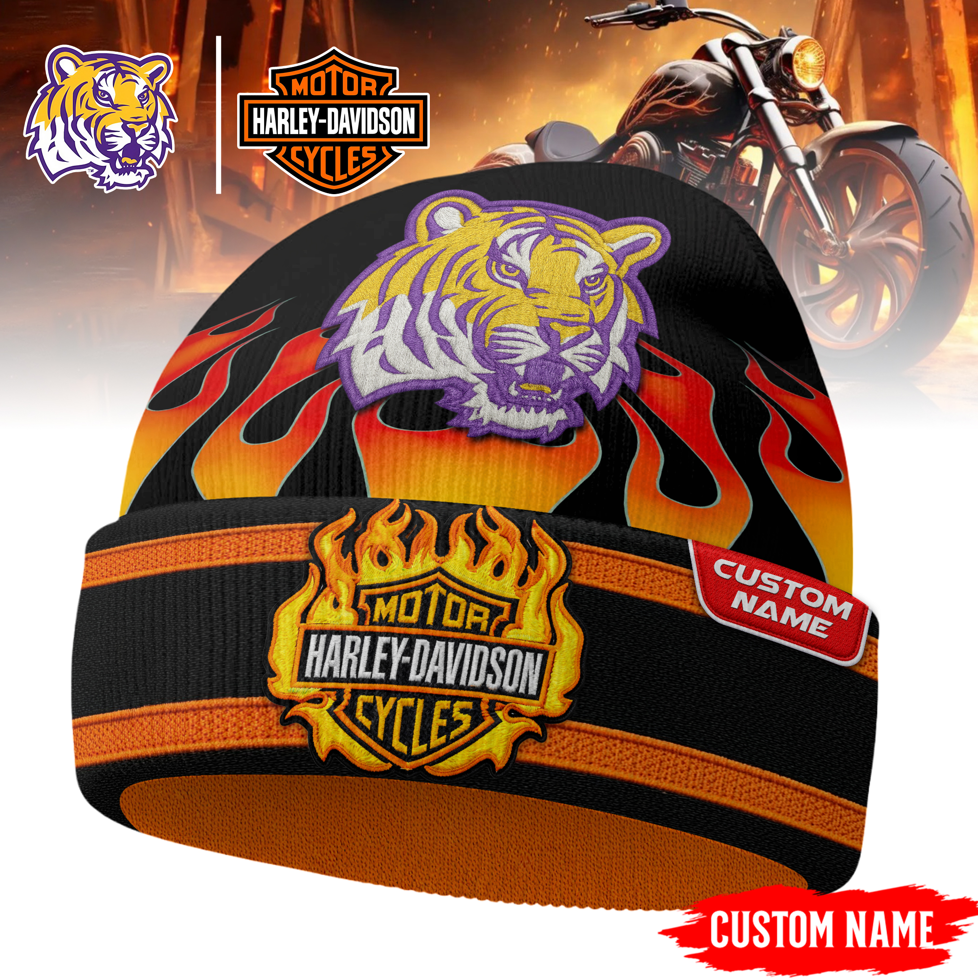 LSU Tigers | Premium NCAA Harley Davidson Beanie Hat - Image 3