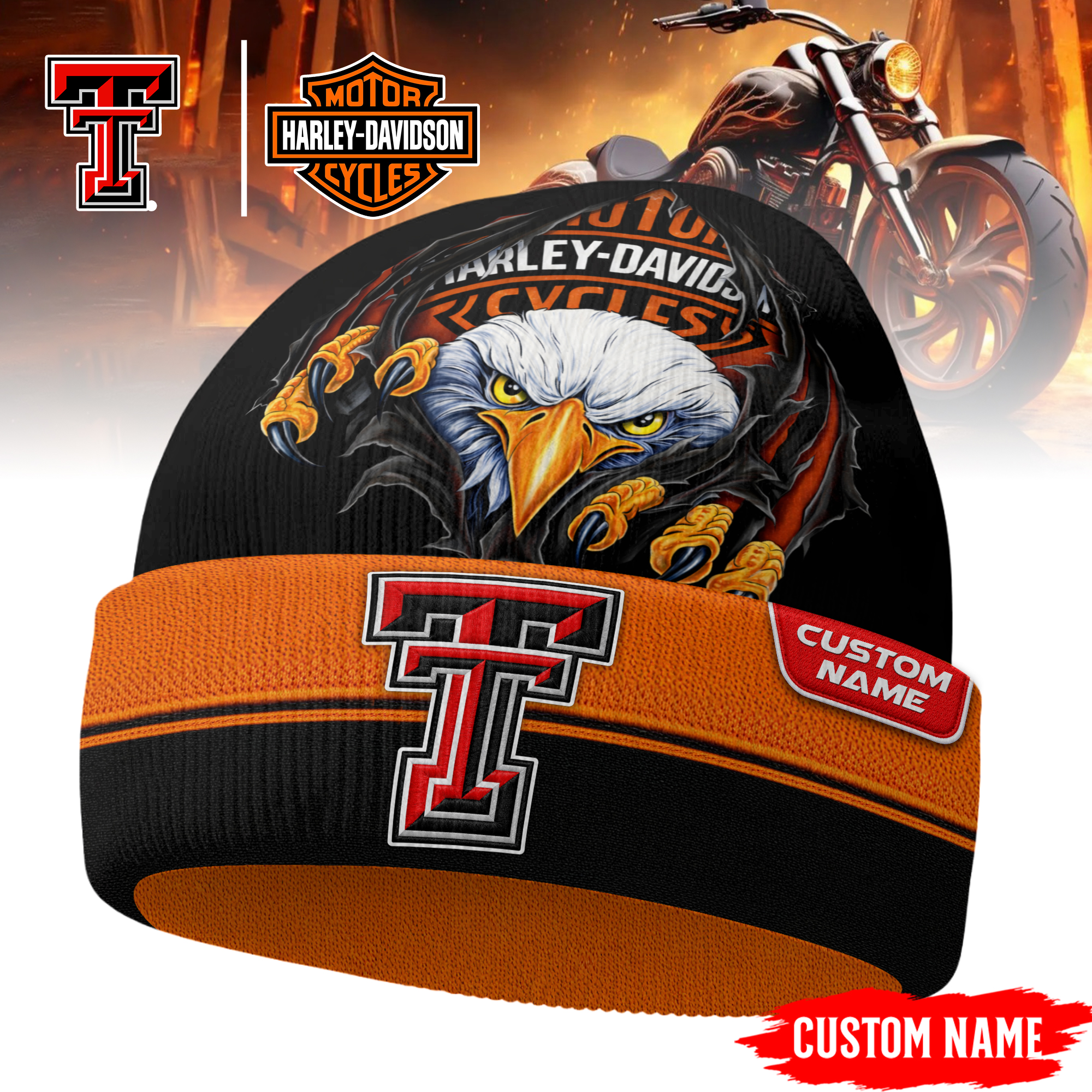 Texas Tech Red Raiders | Premium NCAA Harley Davidson Beanie Hat - Image 2