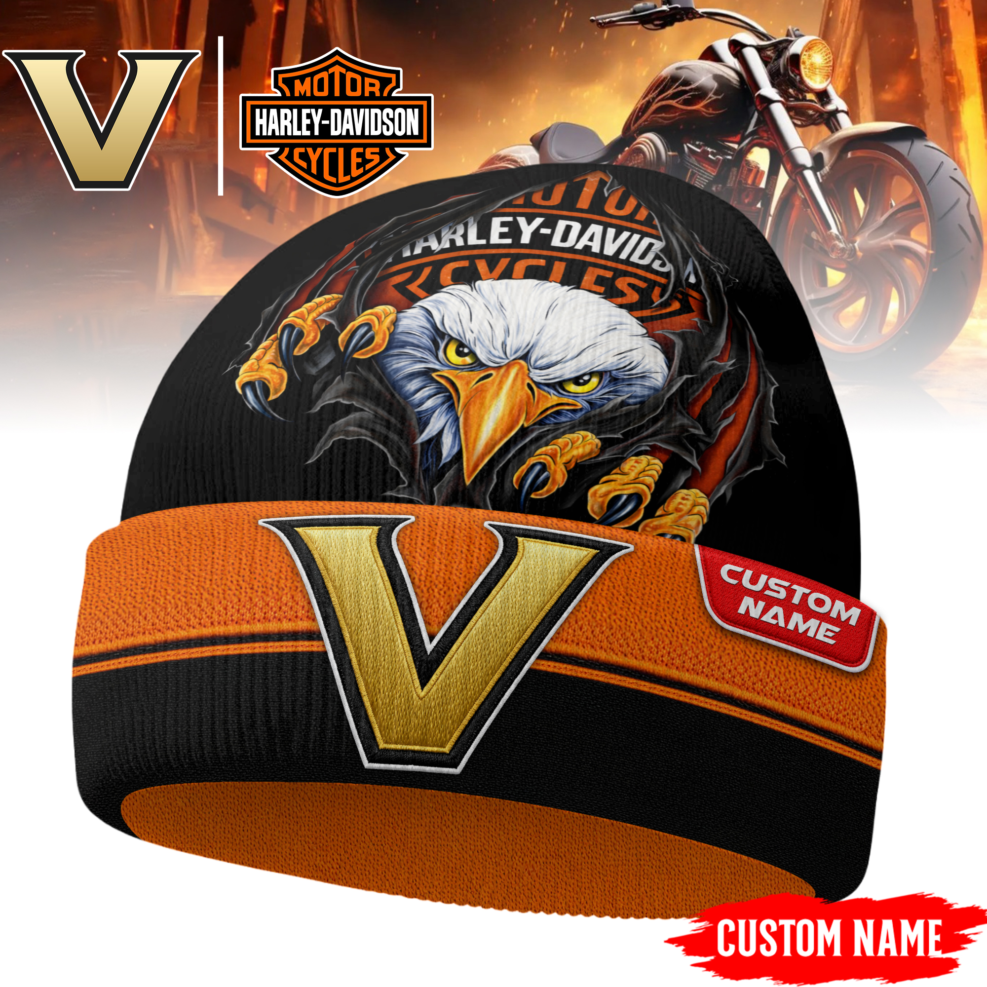Vanderbilt Commodores | Premium NCAA Harley Davidson Beanie Hat - Image 2