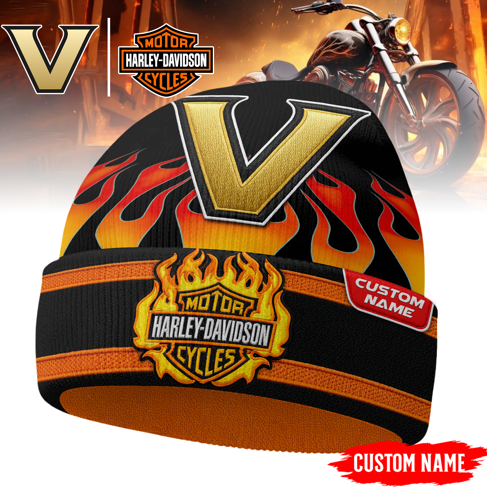 Vanderbilt Commodores | Premium NCAA Harley Davidson Beanie Hat - Image 3