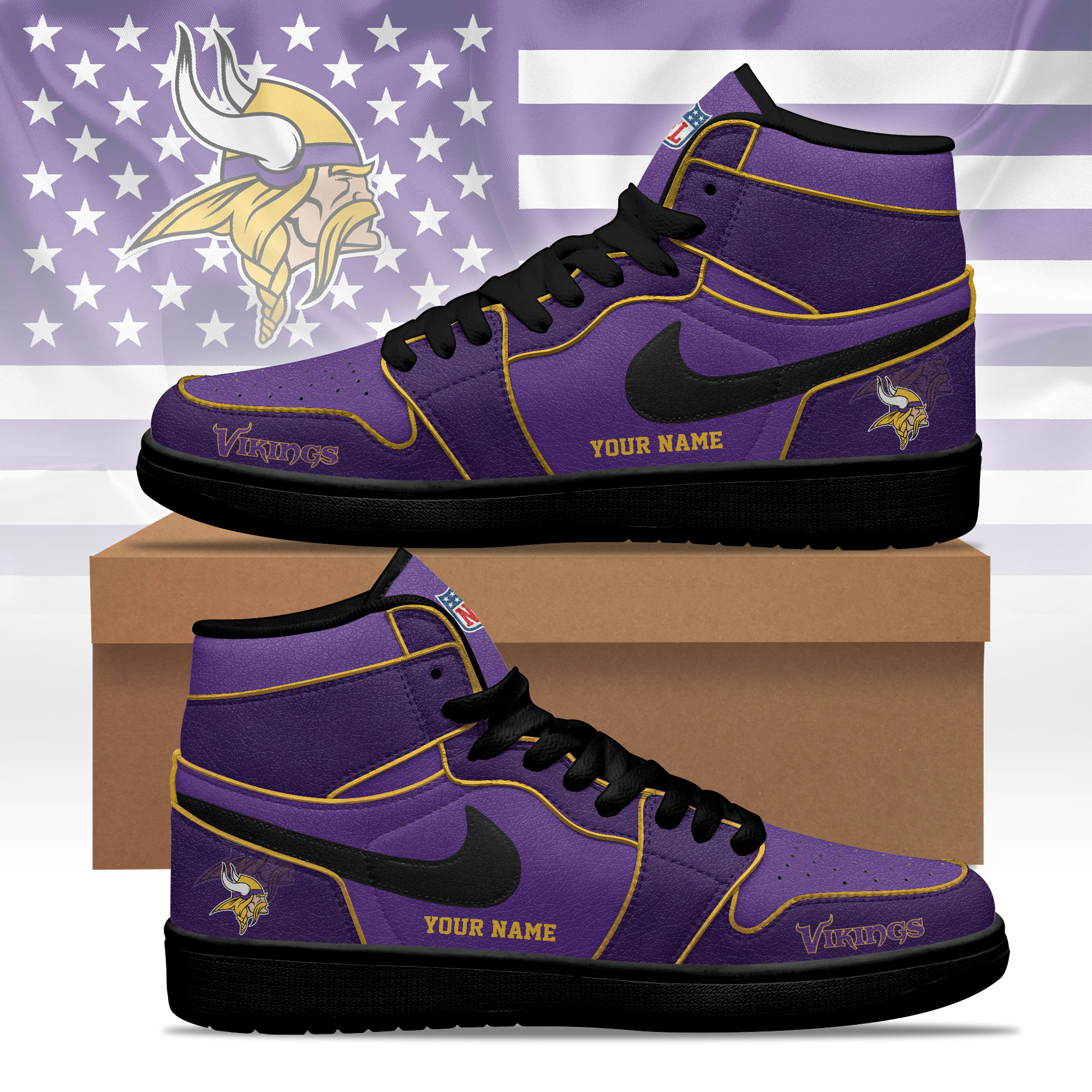 Minnesota Vikings | Premium NFL Pride Jordan 1 High Top Sneaker