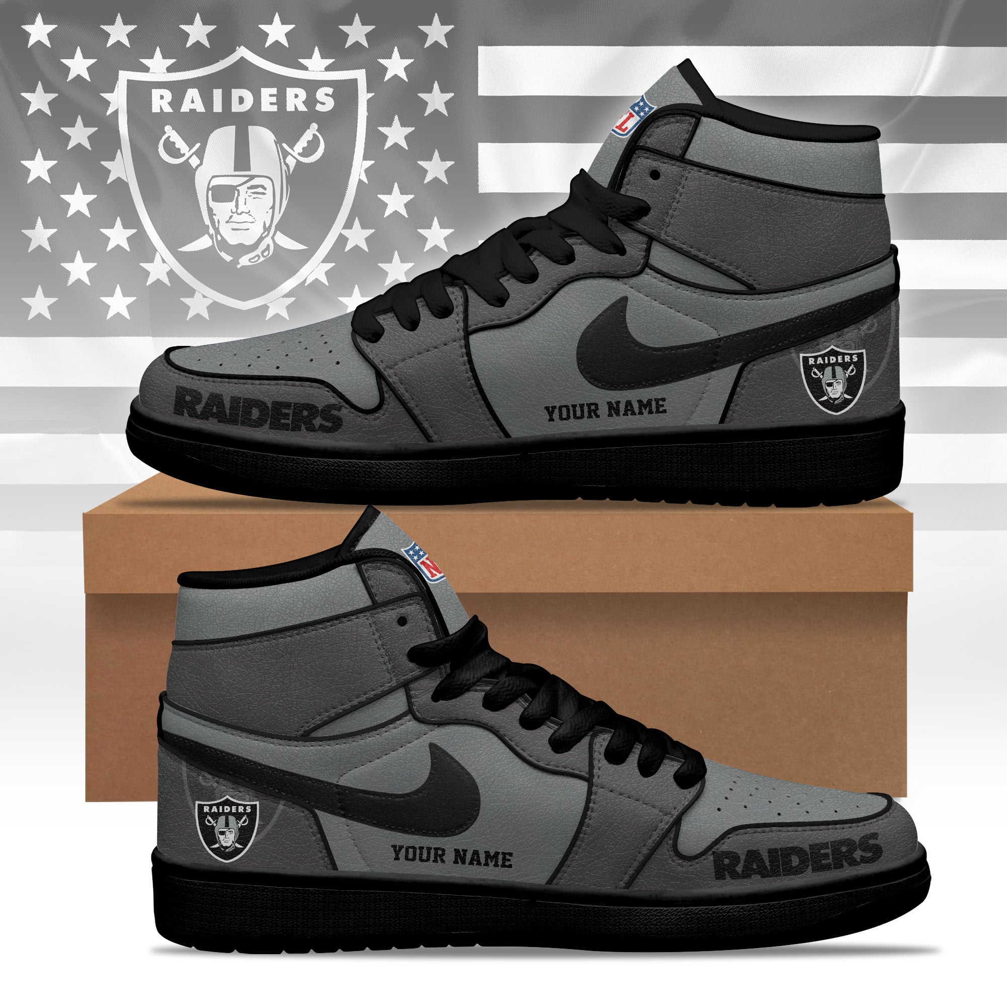 Las Vegas Raiders | Premium NFL Pride Jordan 1 High Top Sneaker