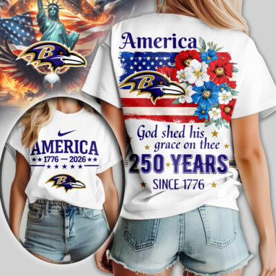 Baltimore Ravens | Premium NFL America God Shed His Grace On Thee Women Shirt