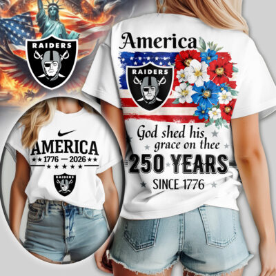 Las Vegas Raiders | Premium NFL America God Shed His Grace On Thee Women Shirt