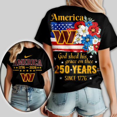 Washington Commanders | Premium NFL America God Shed His Grace On Thee Women Shirt