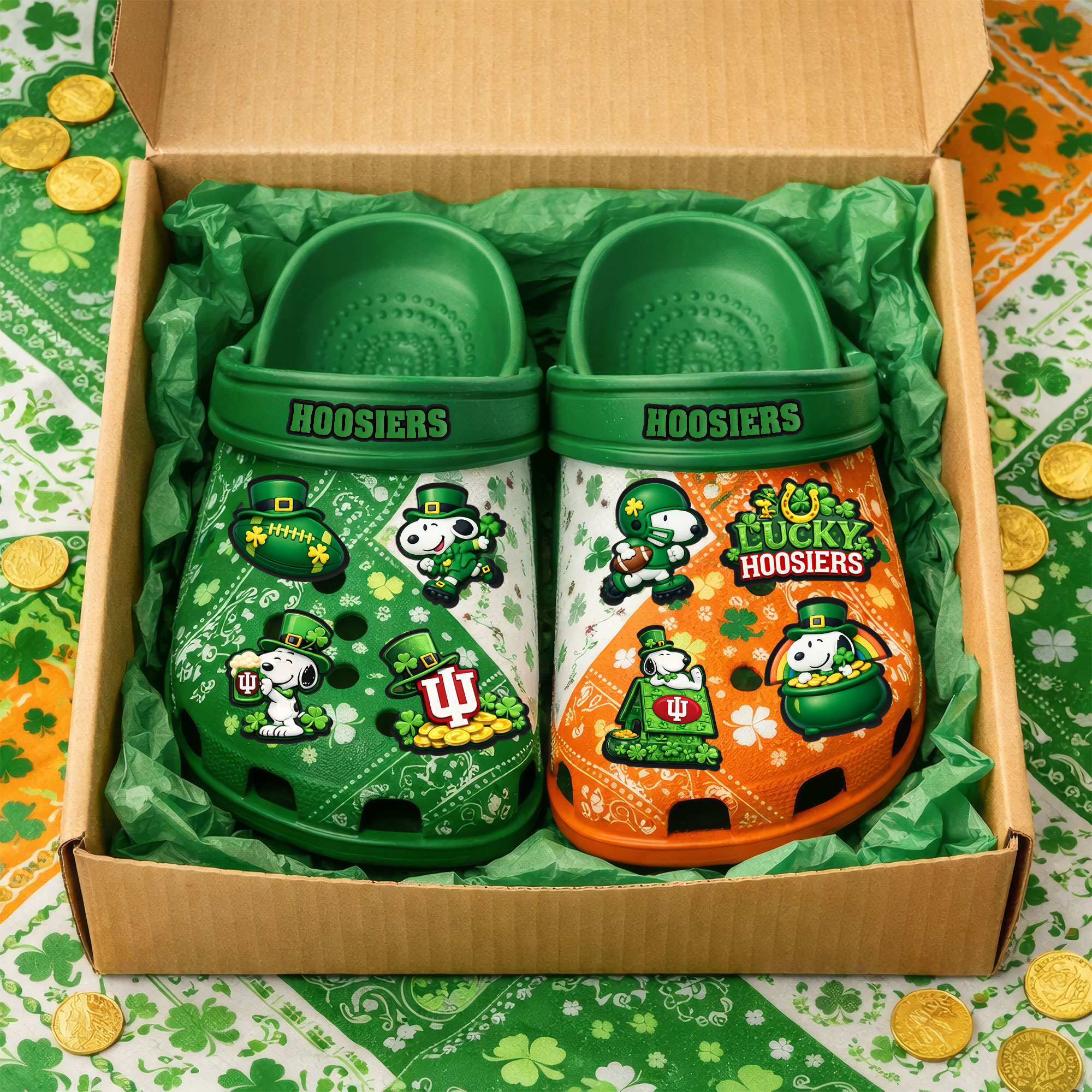Indiana Hoosiers | PREMIUM NCAA x ST.PATRICK'S DAY CLOGS WITH 8 CHARMS HY