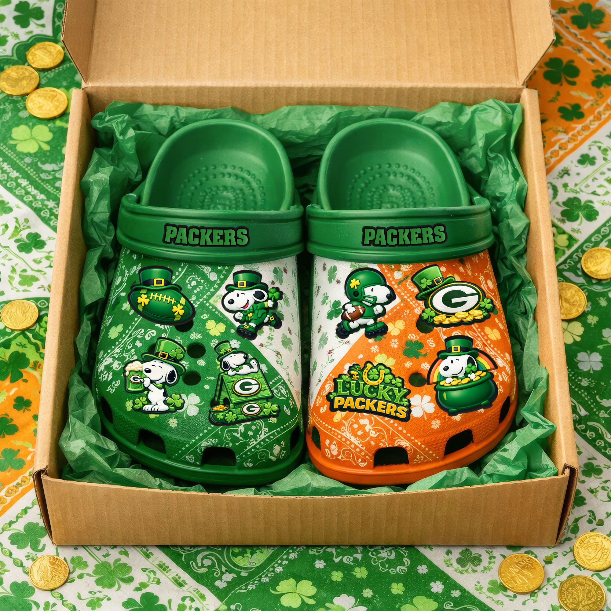 Green Bay Packers | PREMIUM NFL x ST.PATRICK'S DAY CLOGS WITH 8 CHARMS HY