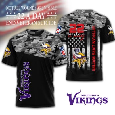 Minnesota Vikings | Premium NFL Veteran Suicide Awareness 3D Shirt