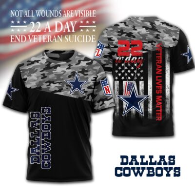 Dallas Cowboys | Premium NFL Veteran Suicide Awareness 3D Shirt
