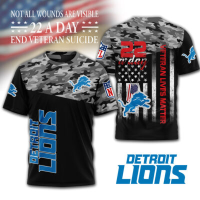 Detroit Lions | Premium NFL Veteran Suicide Awareness 3D Shirt
