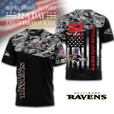 Baltimore Ravens | Premium NFL Veteran Suicide Awareness 3D Shirt - 4XL