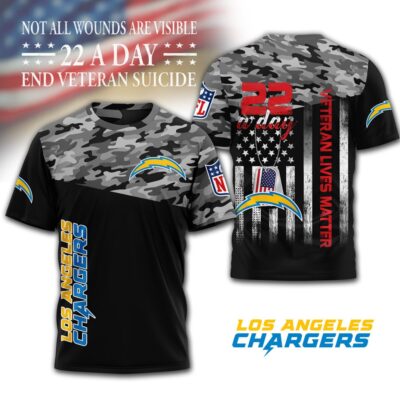 Los Angeles Chargers | Premium NFL Veteran Suicide Awareness 3D Shirt