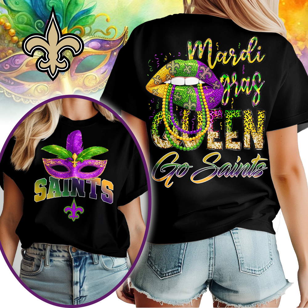 New Orleans Saints | Premium NFL Mardi Gras Queen Women Shirt - Image 2
