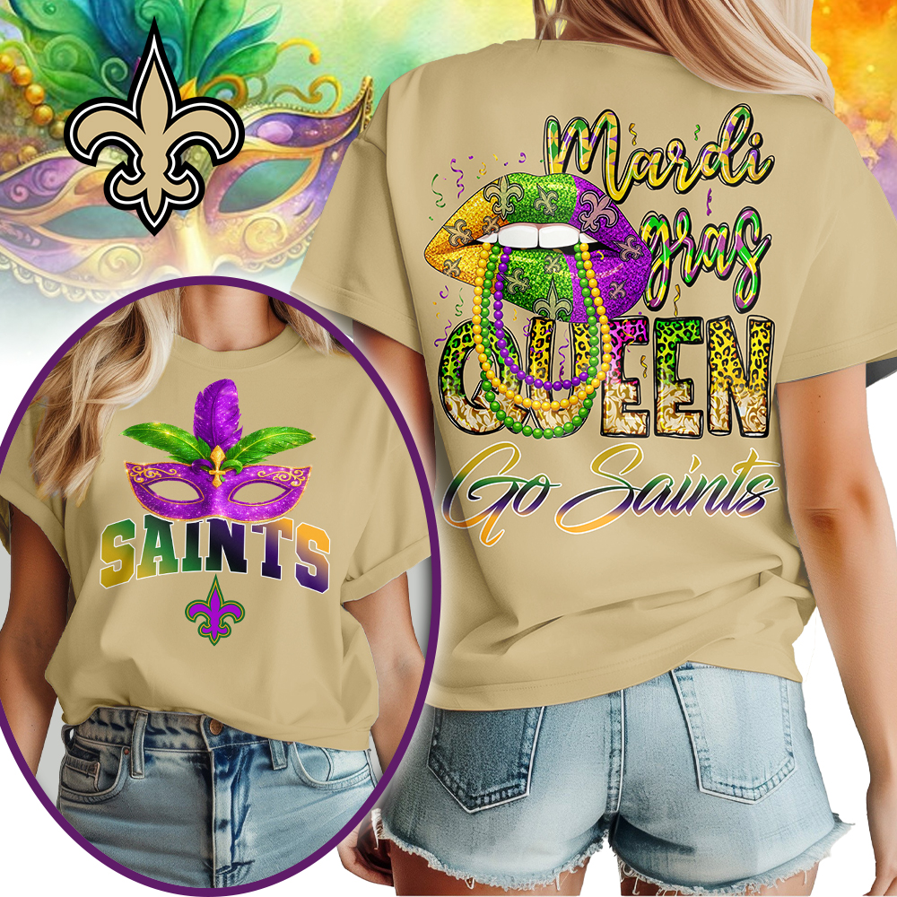 New Orleans Saints | Premium NFL Mardi Gras Queen Women Shirt - Image 3
