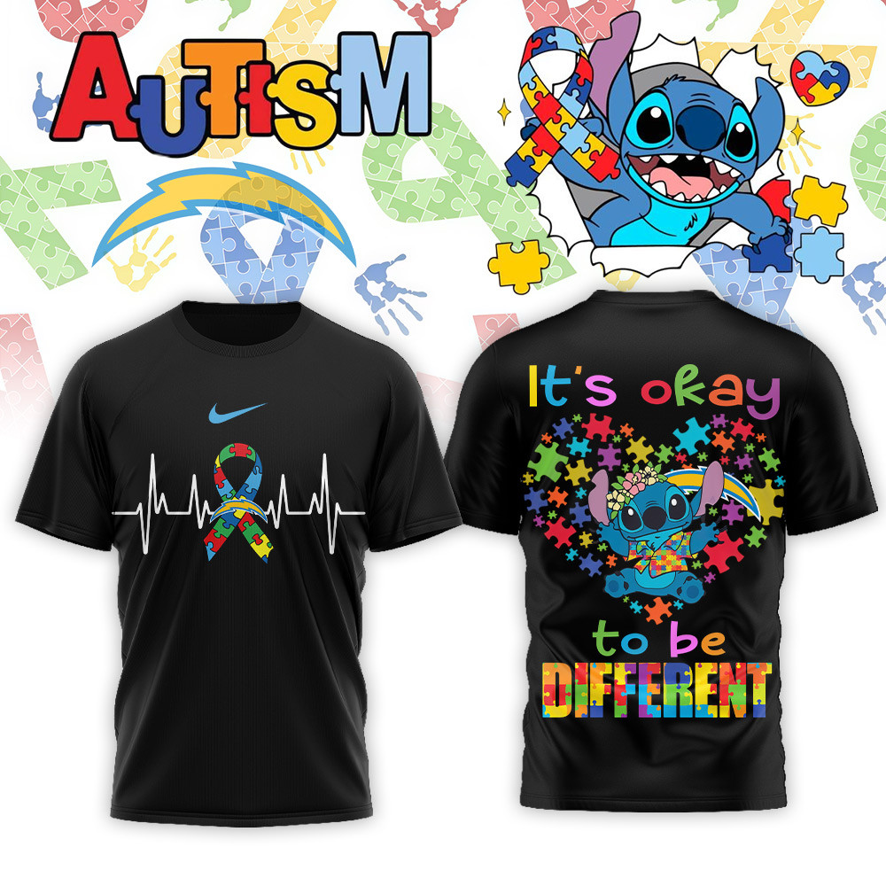Los Angeles Chargers | Premium NFL Stitch X Autism Awareness Fan 3D Shirt - Image 2