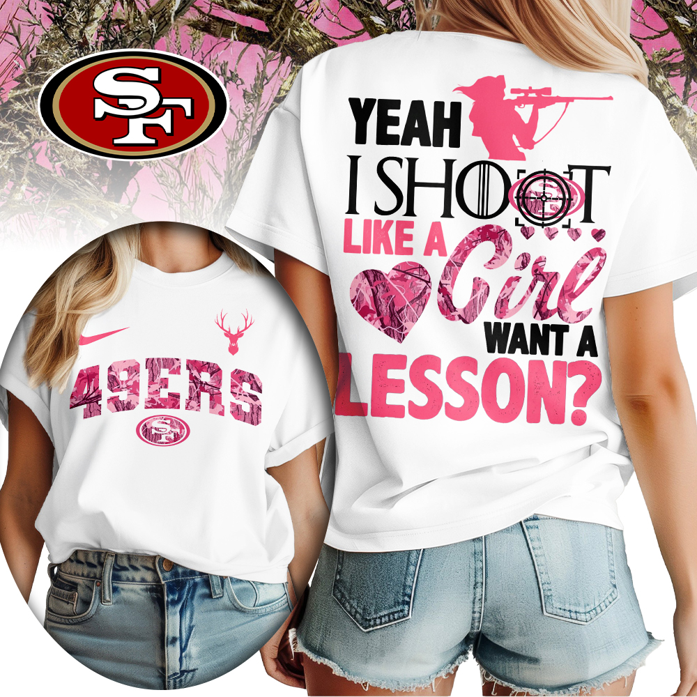 San Francisco 49ers | Premium NFL Shoot Like A Girl Women Shirt - Image 2