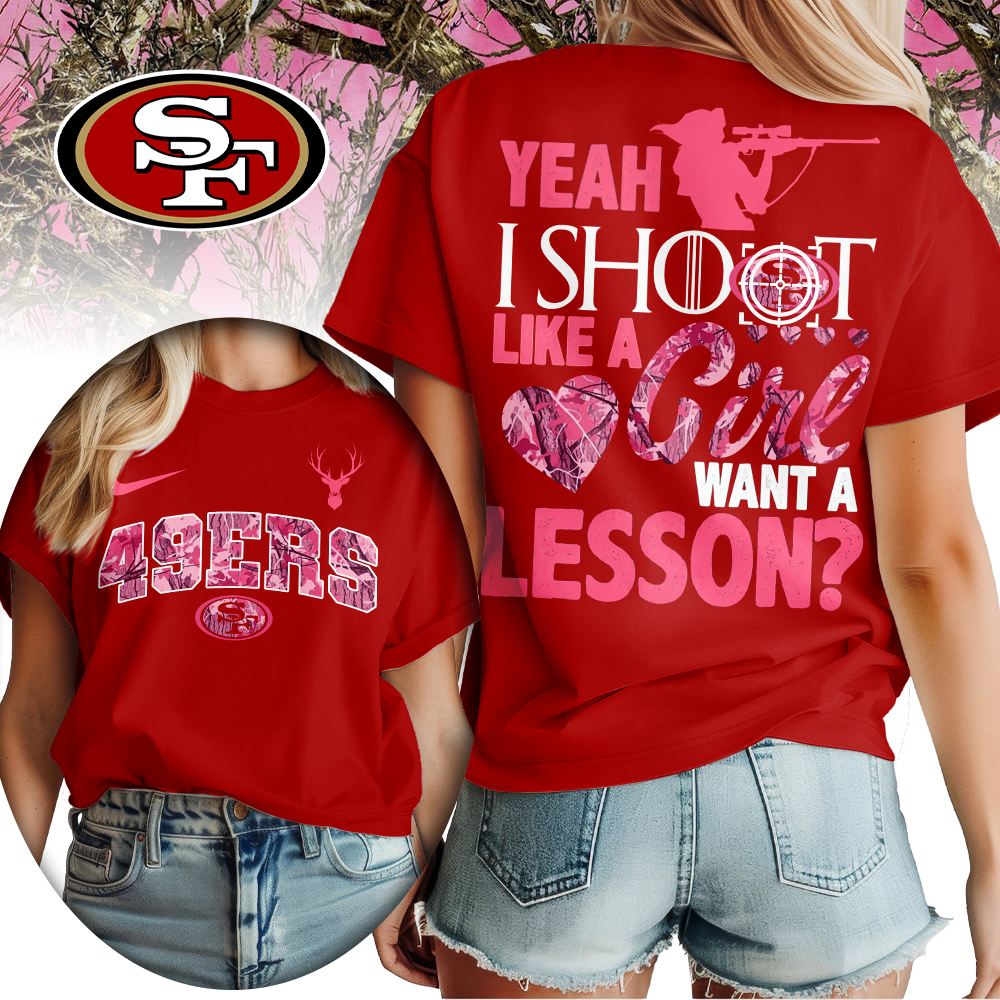 San Francisco 49ers | Premium NFL Shoot Like A Girl Women Shirt - Image 3