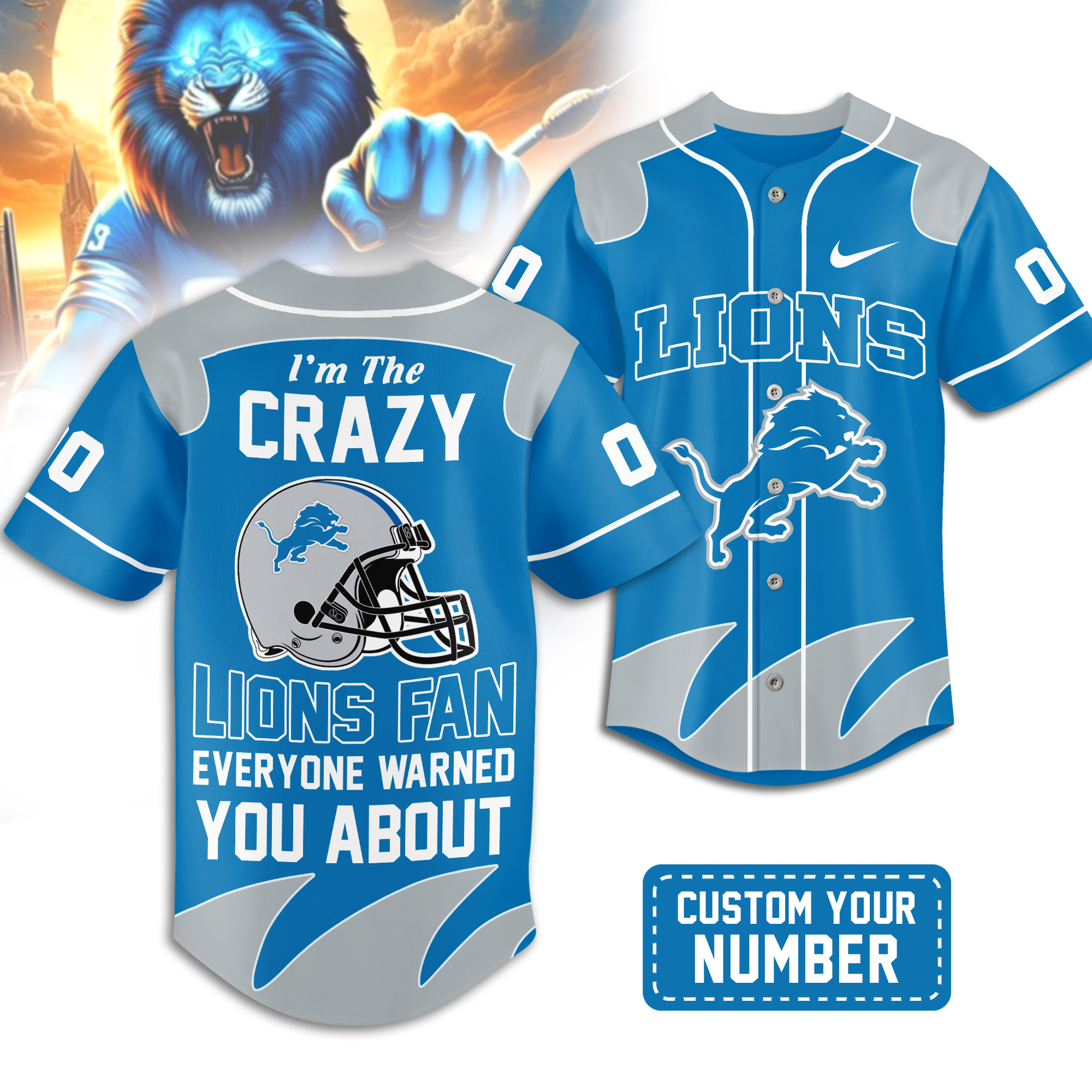 Detroit Lions | Premium NFL Crazy Football Fan Personalized Jersey