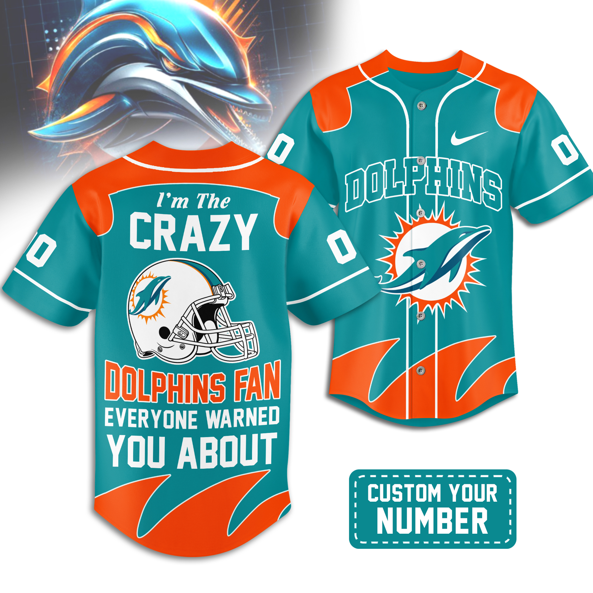 Miami Dolphins | Premium NFL Crazy Football Fan Personalized Jersey