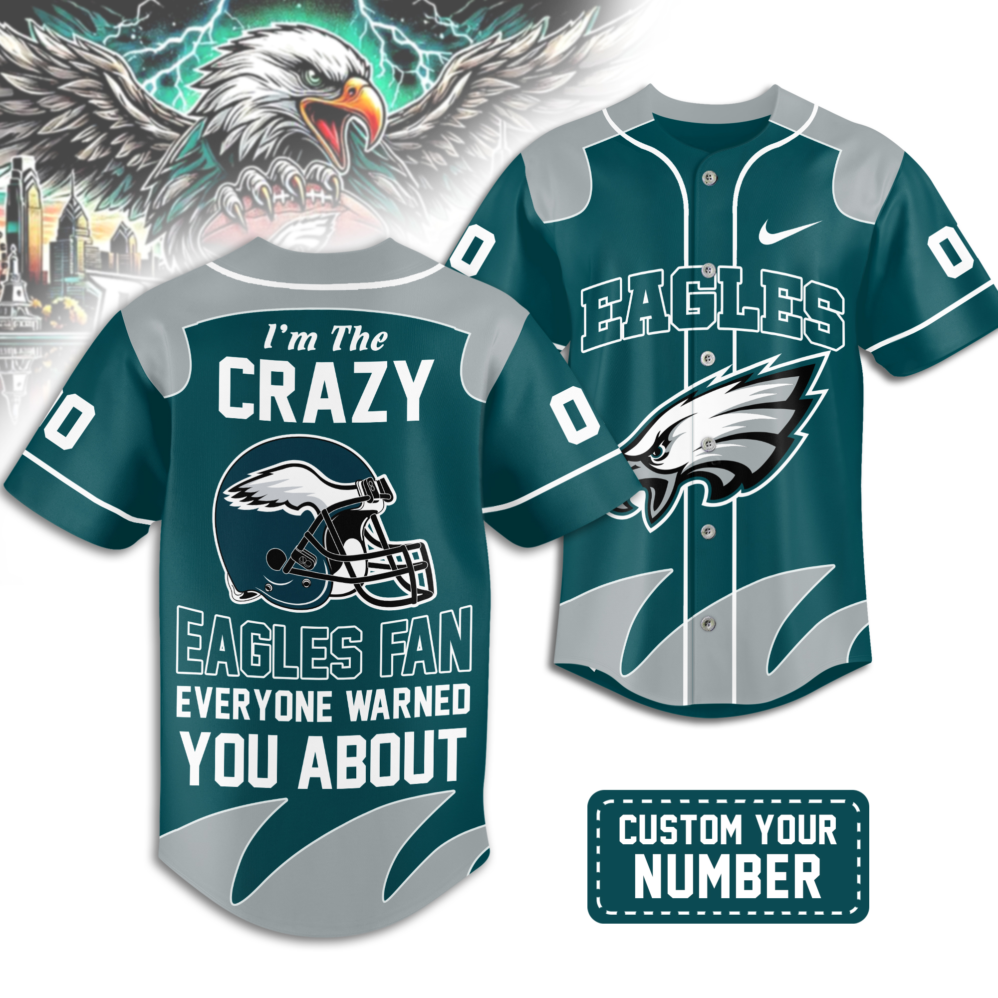 Philadelphia Eagles | Premium NFL Crazy Football Fan Personalized Jersey
