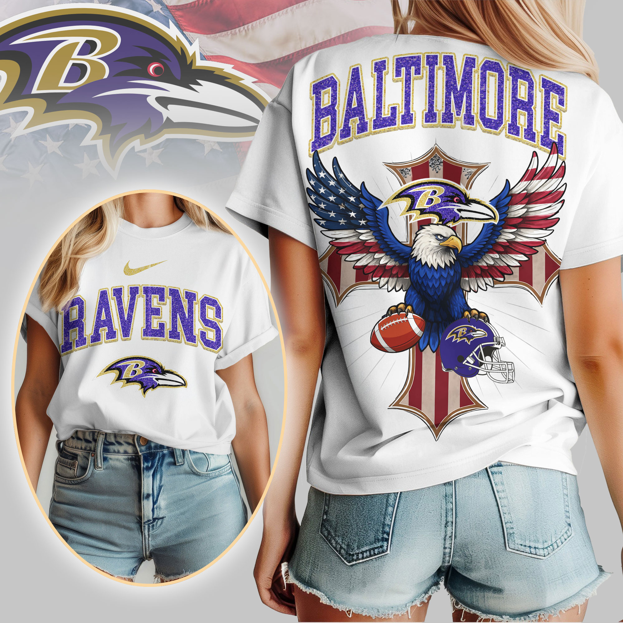Baltimore Ravens | Premium NFL Freedom Eagle Women Shirt