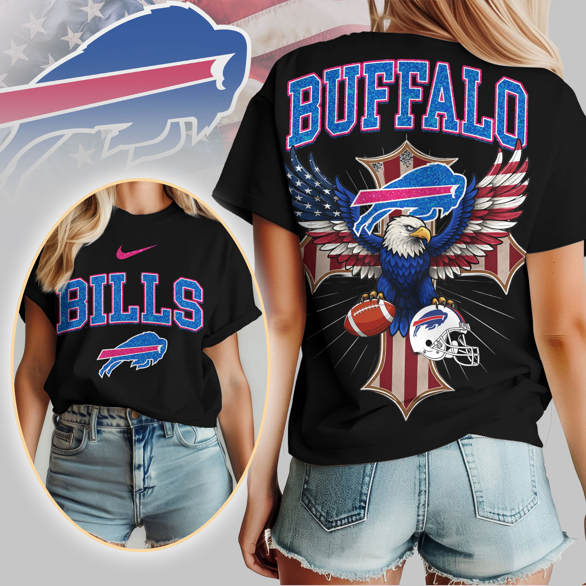 Buffalo Bills | Premium NFL Freedom Eagle Women Shirt - Image 2