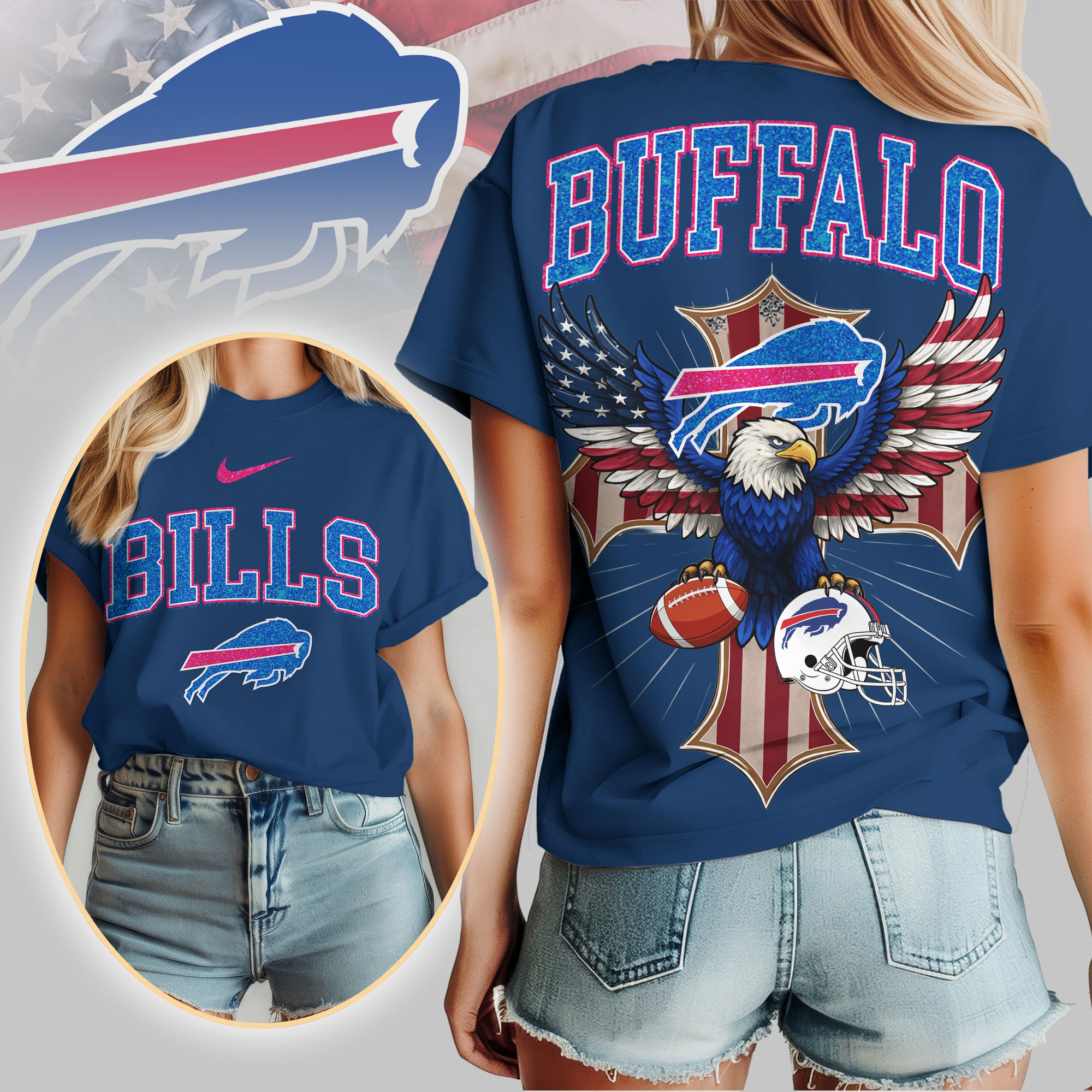 Buffalo Bills | Premium NFL Freedom Eagle Women Shirt - Image 3