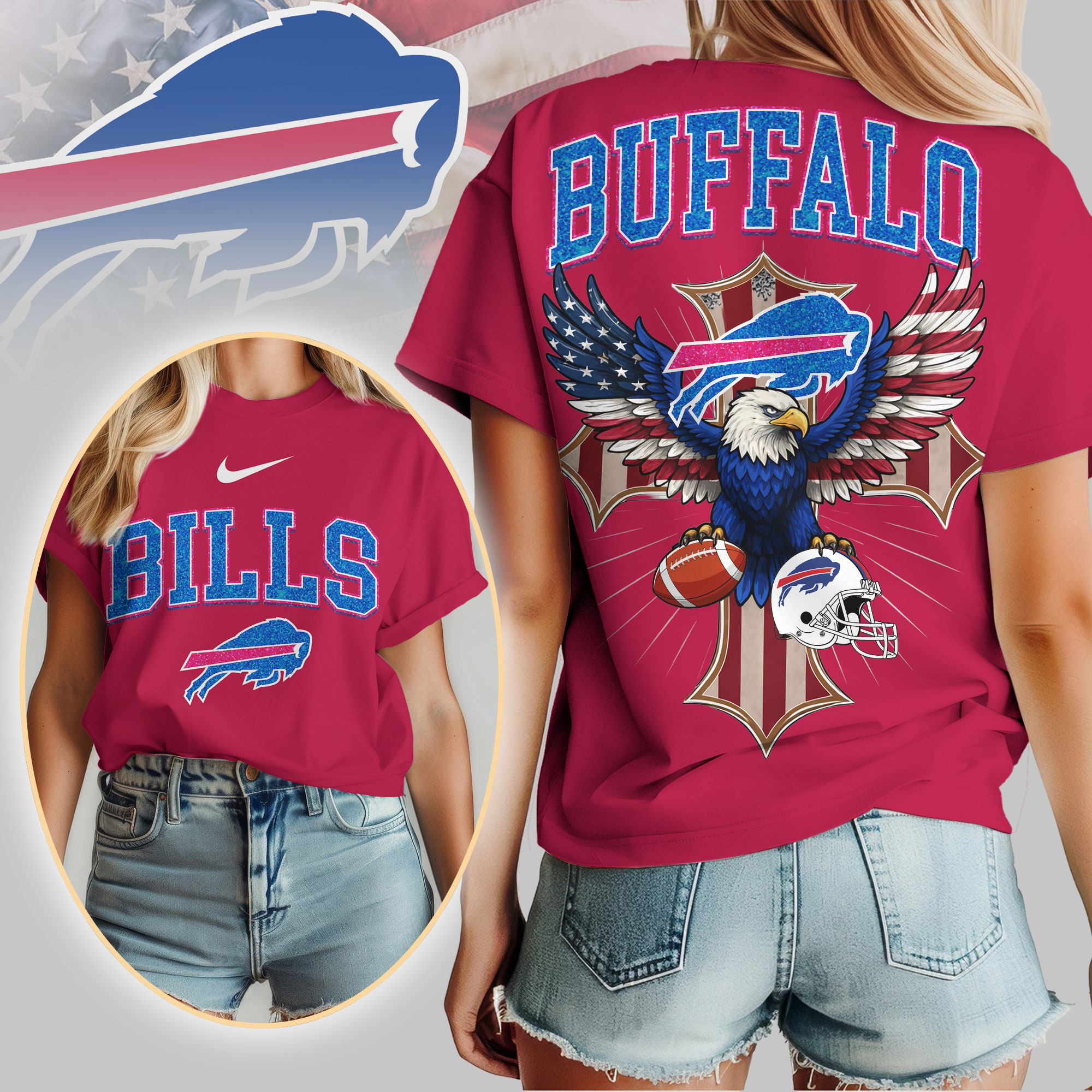 Buffalo Bills | Premium NFL Freedom Eagle Women Shirt - Image 4