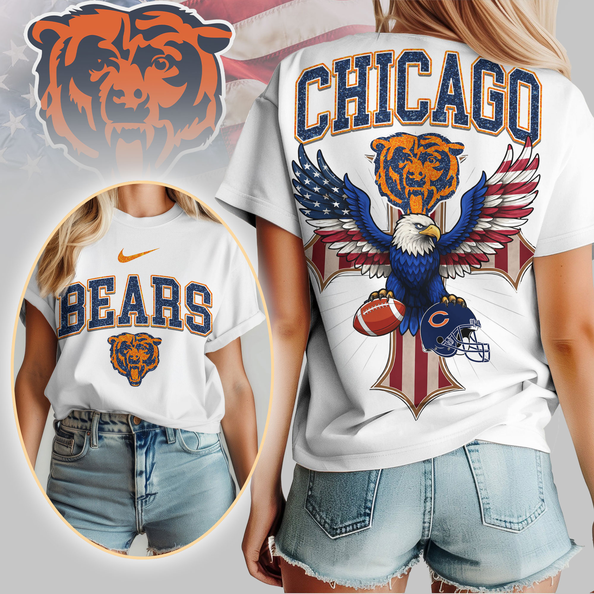 Chicago Bears | Premium NFL Freedom Eagle Women Shirt