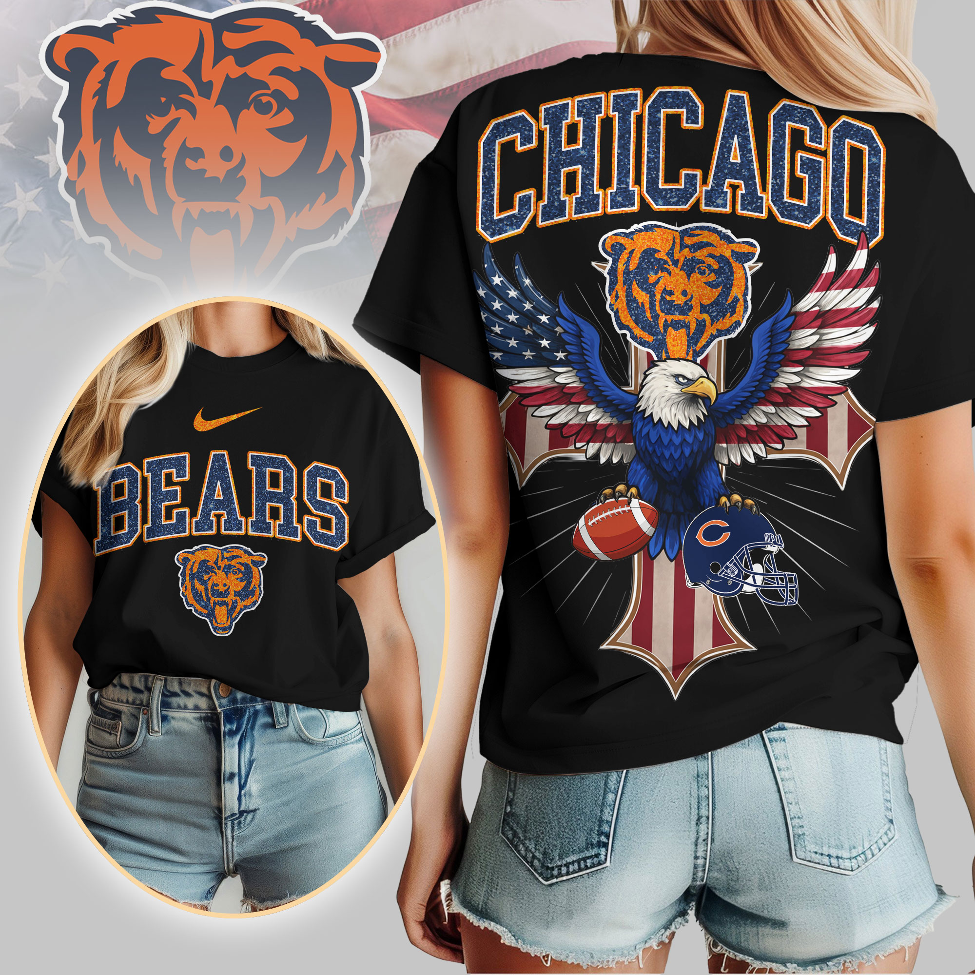 Chicago Bears | Premium NFL Freedom Eagle Women Shirt - Image 2