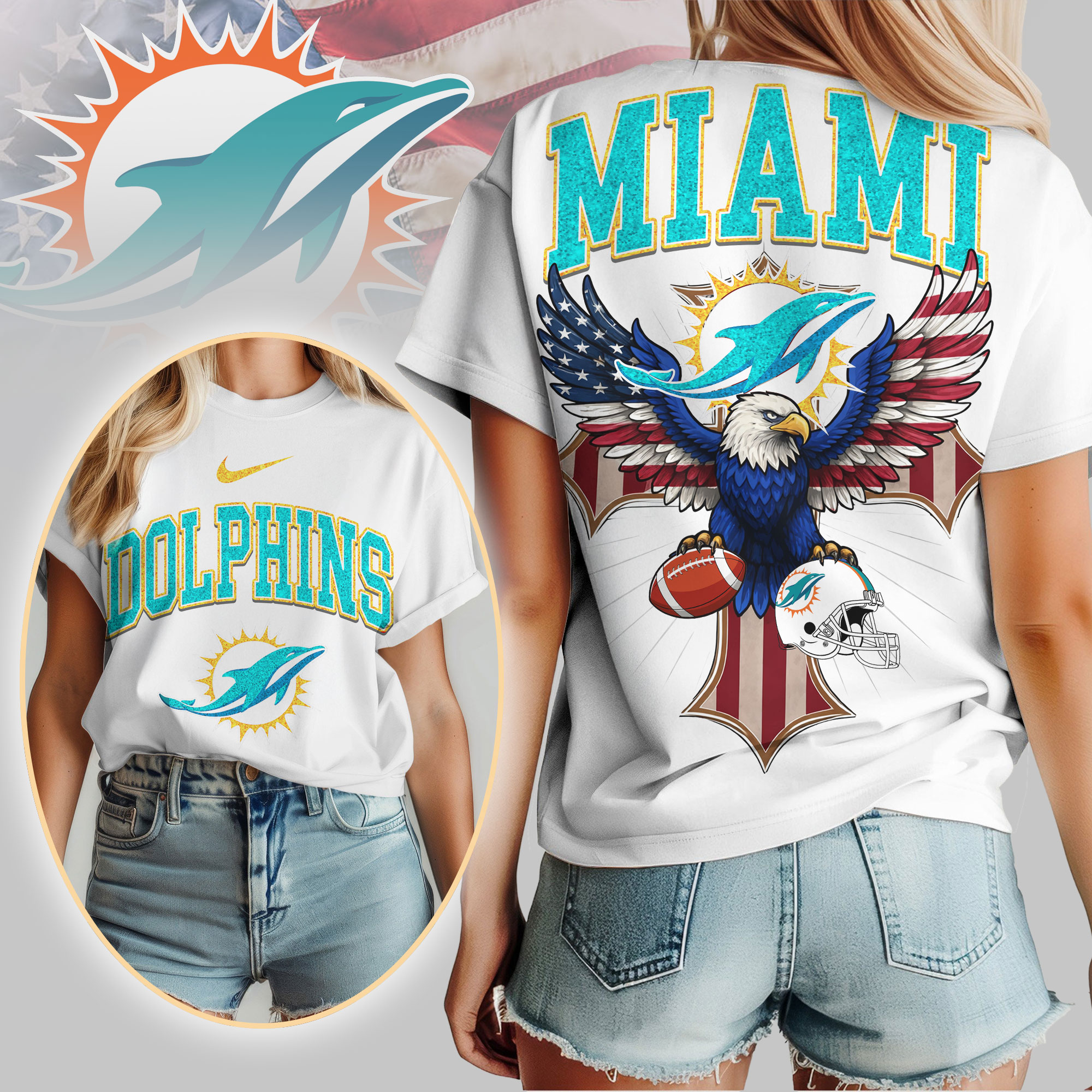 Miami Dolphins | Premium NFL Freedom Eagle Women Shirt