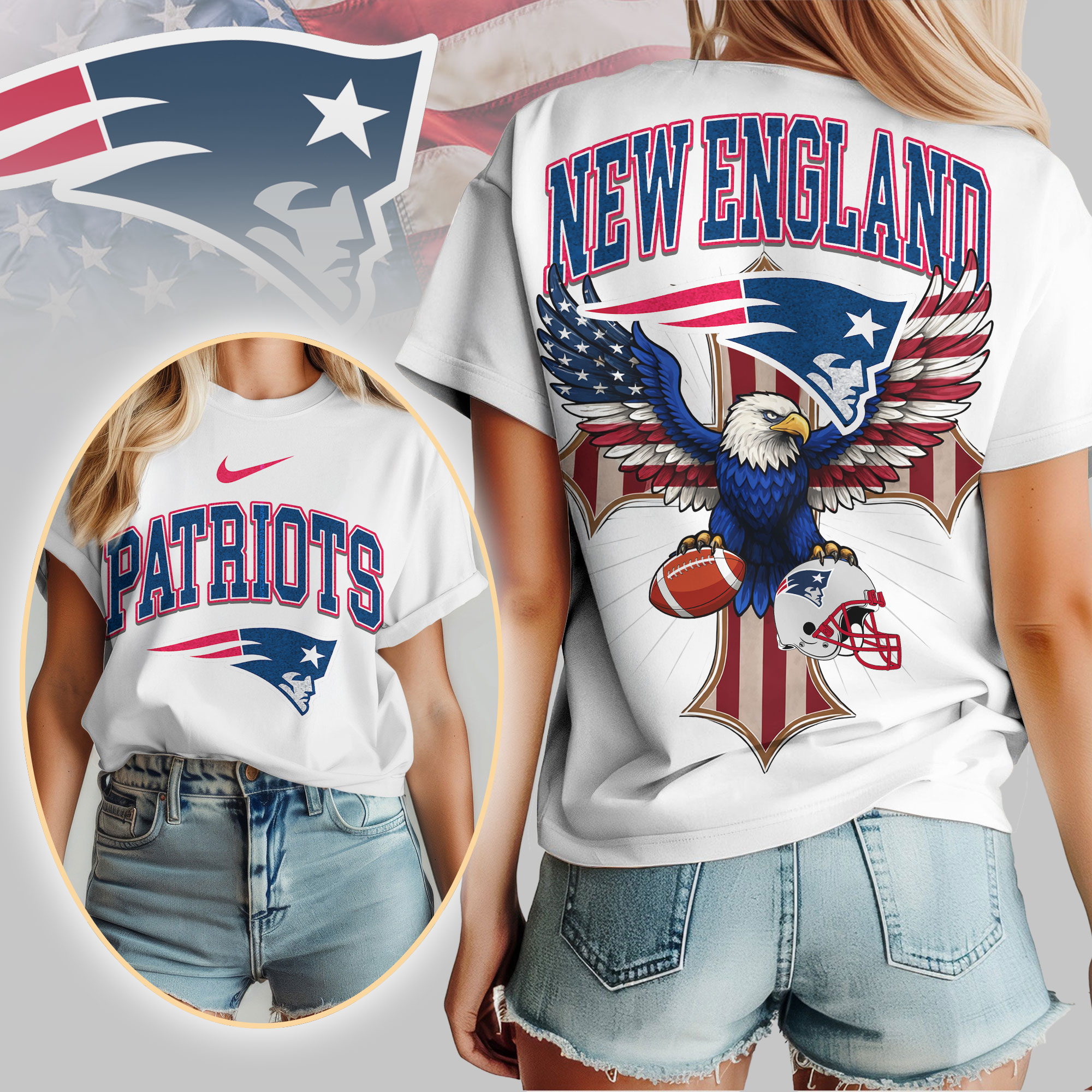 New England Patriots | Premium NFL Freedom Eagle Women Shirt