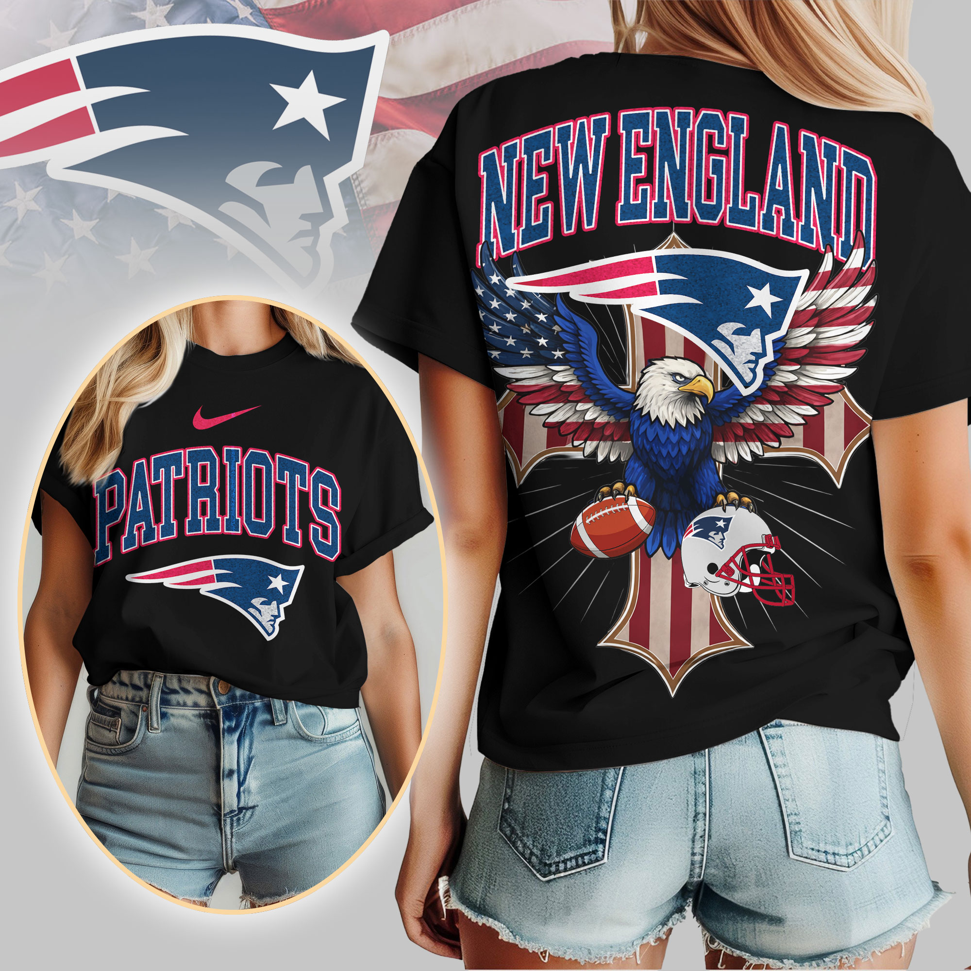 New England Patriots | Premium NFL Freedom Eagle Women Shirt - Image 2