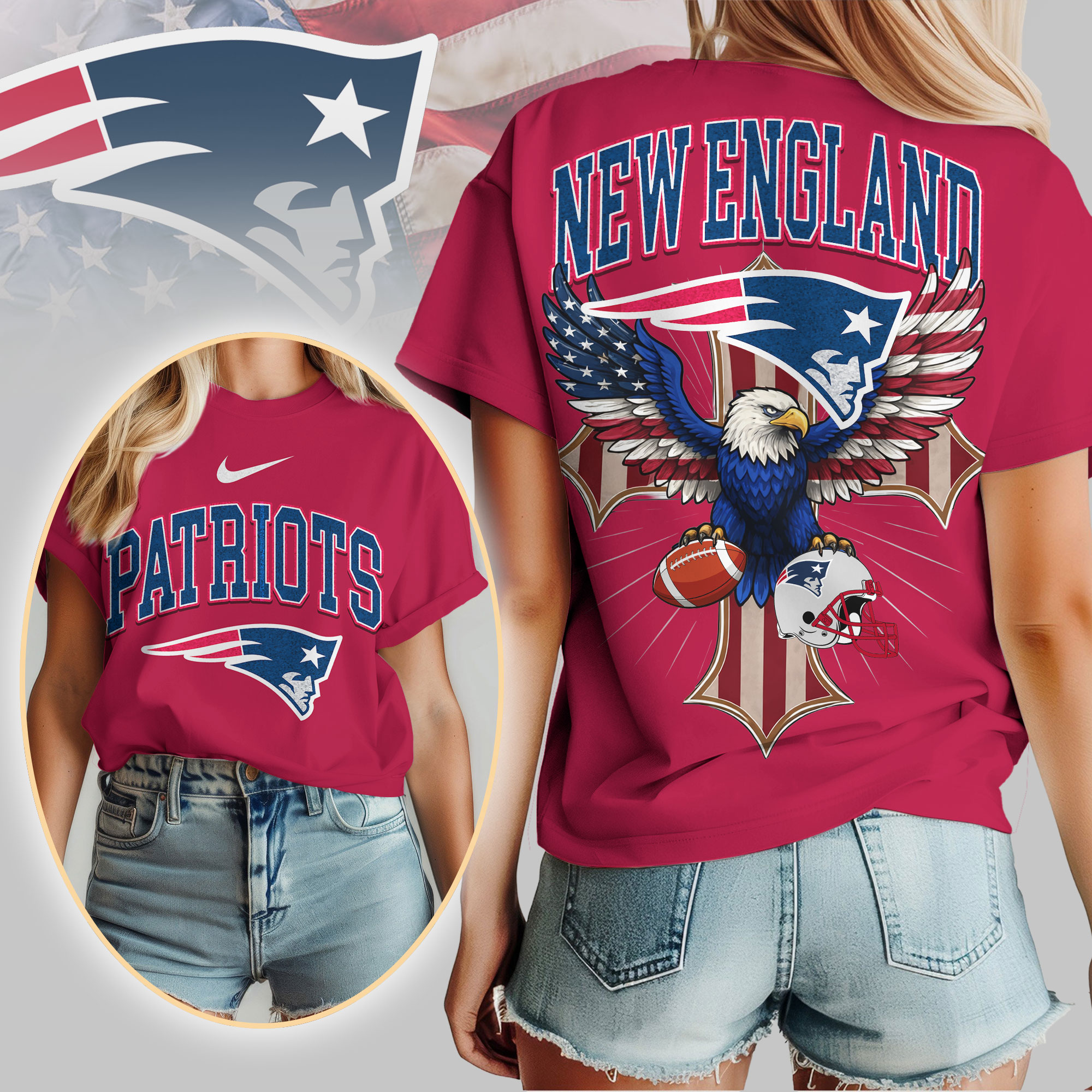 New England Patriots | Premium NFL Freedom Eagle Women Shirt - Image 4