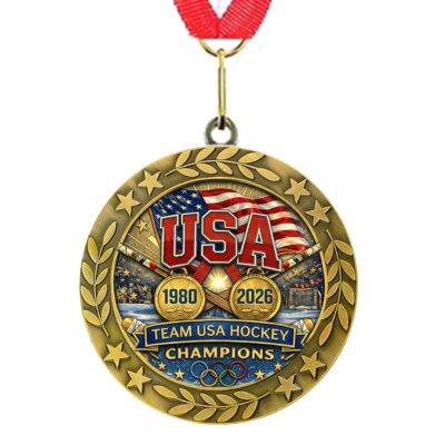 USA Hockey | Premium Olympic Winter Game Medals with Neck Ribbons HY - Style 2, Hanging rope medals