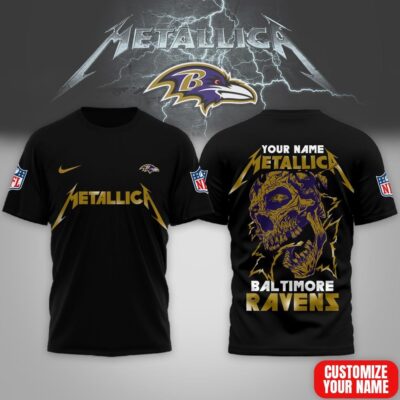 Baltimore Ravens | Premium NFL Metallica Skull 3D Shirt